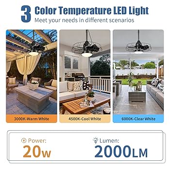 Powfloven 19''Vintage Waterproof Black Outdoor Ceiling Fans
